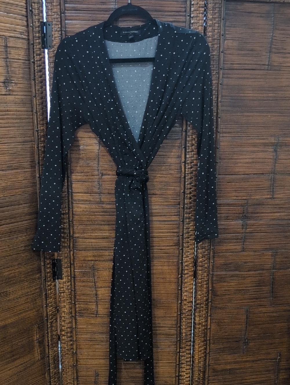 Banana Republic Black Midi Wrap Dress with White Polka Dots